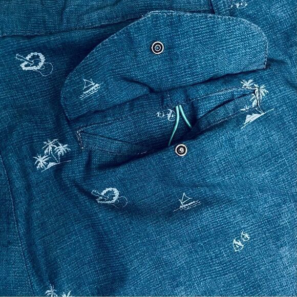 Burnside Men's Hybrid Stretch Blue Tropical Beach Flat Front Shorts Sz 38 - Picture 7 of 12